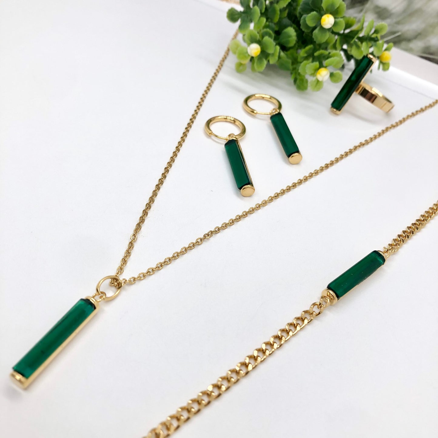 Gorgeous women's stainless steel necklace, earrings, bracelet, and ring set