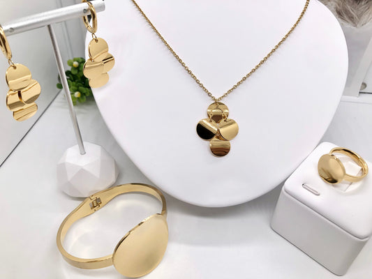Gorgeous women's stainless steel necklace, earrings, bracelet, and ring set