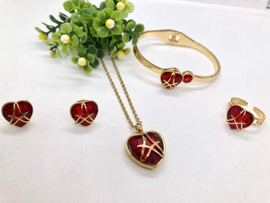 Gorgeous women's stainless steel necklace, earrings, bracelet, and ring set