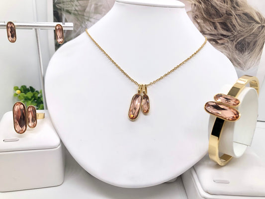 Gorgeous women's stainless steel necklace, earrings, bracelet, and ring set