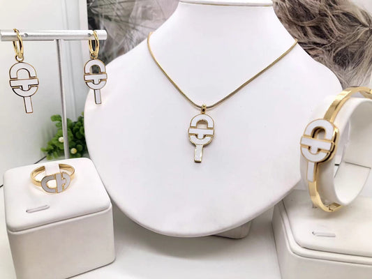Gorgeous women's stainless steel necklace, earrings, bracelet, and ring set
