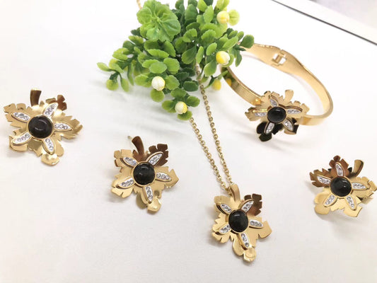 Gorgeous women's stainless steel necklace, earrings, bracelet, and ring set